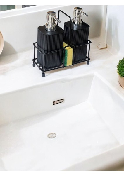 Siyah Metal Standlı Bulaşık Deterjanı ve Sıvı Sabunluk Mutfak Seti, Sünger Hediye fiyatları