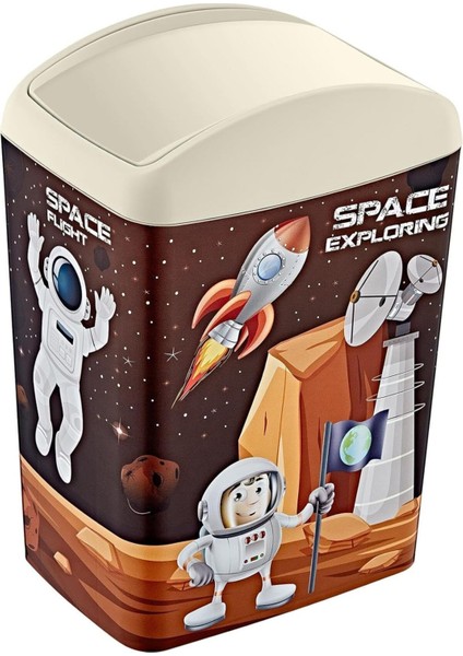 Renkli Soft Resimli Döner Kapaklı Çöp Kutusu 10 Lt Space Star Shop Trend