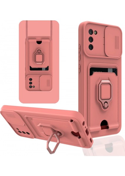 Samsung Galaxy A03S Kılıf Zuma Kartvizitli Yüzüklü Silikon - Pembe - 11472-9141