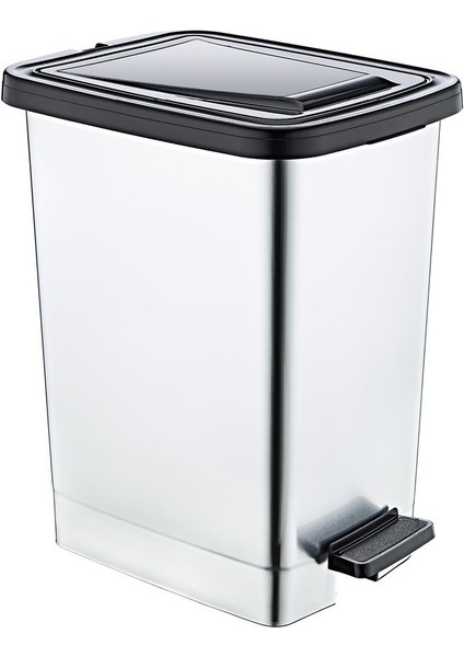 15 Lt Slim Pedallı Plastik Çöp Kovası, Gümüş Renk, Iç Kovalı, Orta Boy