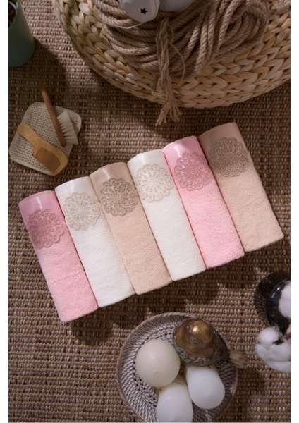 Yumuşak, Kaliteli 6'lı El Havlusu Seti, 30X50, Ekru, Mutfak ve Çeyizlik Kullanım Için