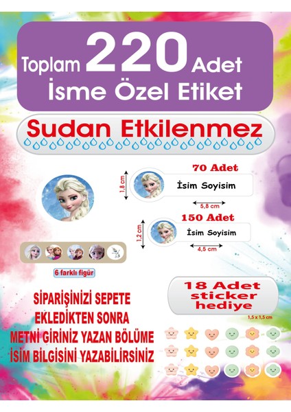 Kişiye Özel Elsa Temalı Okul Etiketi – Defter, Kalem, Kitap Etiketi 220 Adet Suya Dayanıklı, Silinmez Sticker. Renkli ve Kalıcı Yapışkanlı Etiketlerle Okul Eşyalarınızı Kolayca Ayırt Edin