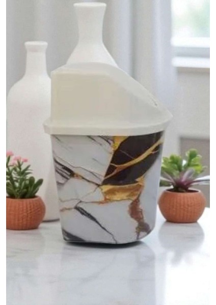 Mermer Desenli Şık Kapaklı 3 Lt Çöp Kovası, Modern ve Pratik Kullanım Sağlar