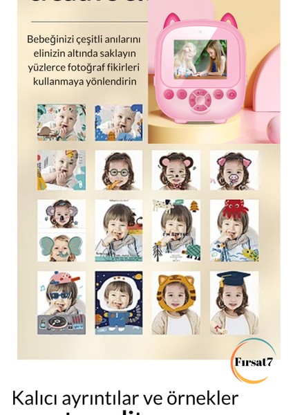 Çocuk Fotoğraf Makinesi 2.4inc Anında Baskı Hd Video Çift Kamera Müzikli Oyunlu Selfie Kamera Şarjlı modelleri