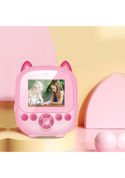 Çocuk Fotoğraf Makinesi 2.4inc Anında Baskı Hd Video Çift Kamera Müzikli Oyunlu Selfie Kamera Şarjlı