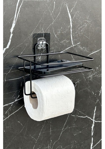 Yapışkanlı Siyah Metal Tuvalet Kağıdı Tutacağı, Modern ve Pratik Tasarım modelleri