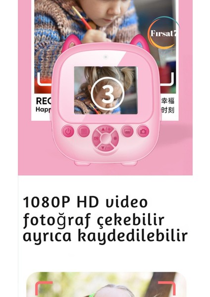 Çocuk Fotoğraf Makinesi 2.4inc Anında Baskı Hd Video Çift Kamera Müzikli Oyunlu Selfie Kamera Şarjlı fiyatları