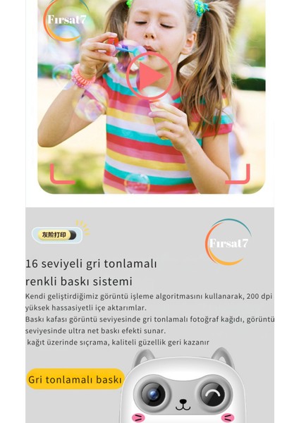 Çocuk Fotoğraf Makinesi 2.4inc Anında Baskı Hd Video Çift Kamera Müzikli Oyunlu Selfie Kamera Şarjlı indirimleri