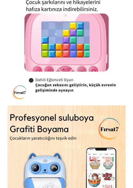 Çocuk Fotoğraf Makinesi 2.4inc Anında Baskı Hd Video Çift Kamera Müzikli Oyunlu Selfie Kamera Şarjlı