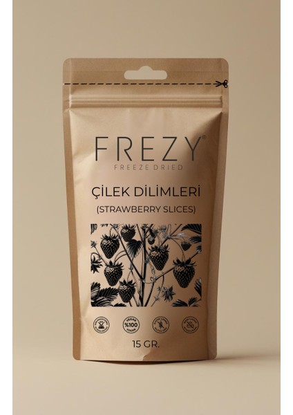 Frezy Freeze Dry Çilek Dilimleri Dondurularak Kurutulmuş Sağlıklı Atıştırmalık Kuru Meyve Cipsi 15G