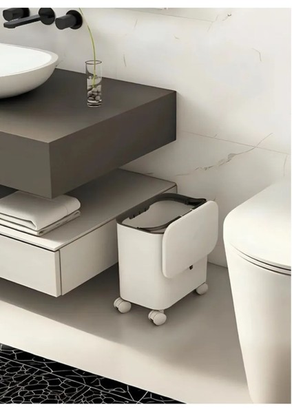 15 Litre Tekerlekli Kapaklı Çok Amaçlı Çöp Kovası, Beyaz, Pratik ve Hafif