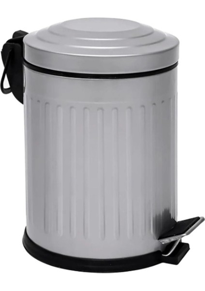 12 Lt Vintage Pedallı Amortisör Kapaklı Gri Çöp Kovası
