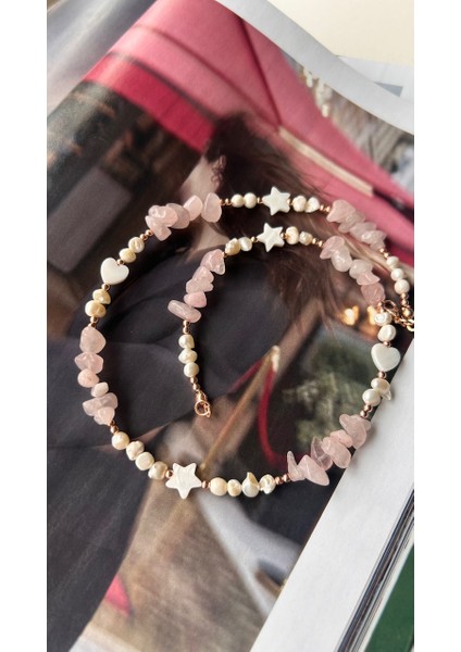 Pembe Kuvars Inci Kolye