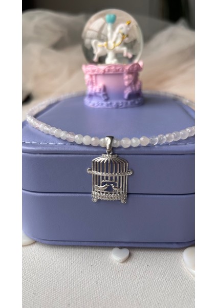 925 Ayar Gümüş Pembe Kuvars Kolye modelleri