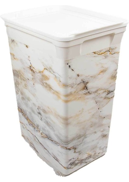 Beyaz 40L Mermer Desenli Plastik Çöp Kovası