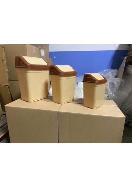 3'lü Boy Çöp Kova Seti, Krem & Gri, 18 Lt + 10 Lt + 5 Lt fiyatları