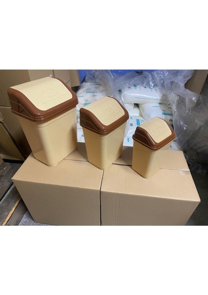 3'lü Boy Çöp Kova Seti, Krem & Gri, 18 Lt + 10 Lt + 5 Lt modelleri