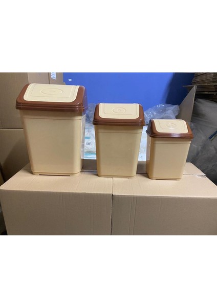3'lü Boy Çöp Kova Seti, Krem & Gri, 18 Lt + 10 Lt + 5 Lt fırsatları
