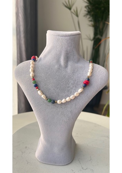 Inci Lapis Lazuli Aventurin Mercan Kolye fırsatları