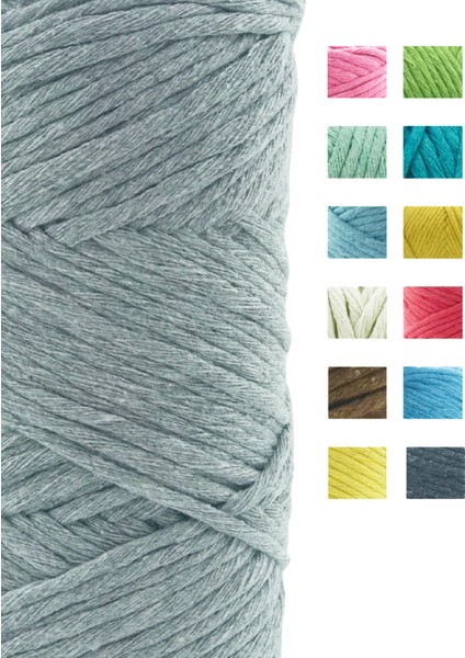 Açık gri Makrome İpi 3 mm 70 mt Pamuk Duvar Süsü, Saksı Askılığı, Dıy Hobi İçin Örgü İpi