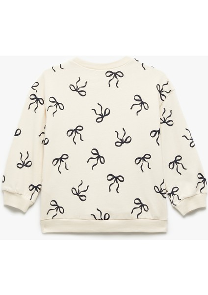 Fiyonk Baskılı Uzun Kollu Bisiklet Yaka Pamuklu Sweatshirt fiyatları