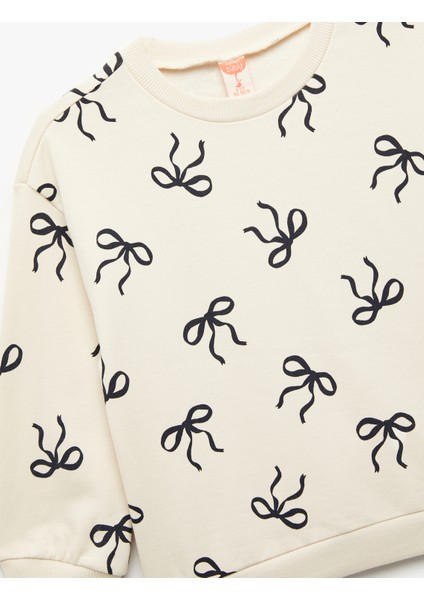 Fiyonk Baskılı Uzun Kollu Bisiklet Yaka Pamuklu Sweatshirt modelleri