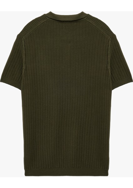 Regular Fit Kısa Kollu Pamuklu Dokulu Düğmeli Polo Yaka Triko Tişört fiyatları