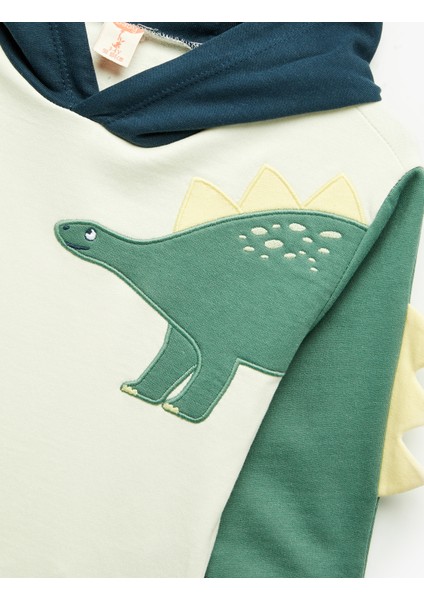 Dinozor Baskılı Pamuklu Uzun Kollu Kapşonlu Sweatshirt modelleri