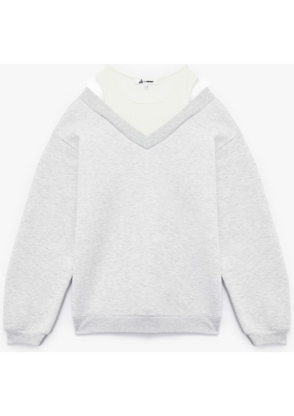 Rahat Kesim Çift Yaka Şardonlu Uzun Kollu Sweatshirt