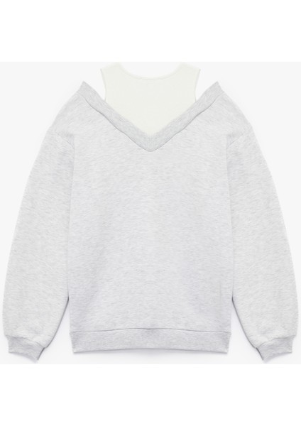 Rahat Kesim Çift Yaka Şardonlu Uzun Kollu Sweatshirt fiyatları