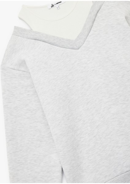 Rahat Kesim Çift Yaka Şardonlu Uzun Kollu Sweatshirt modelleri