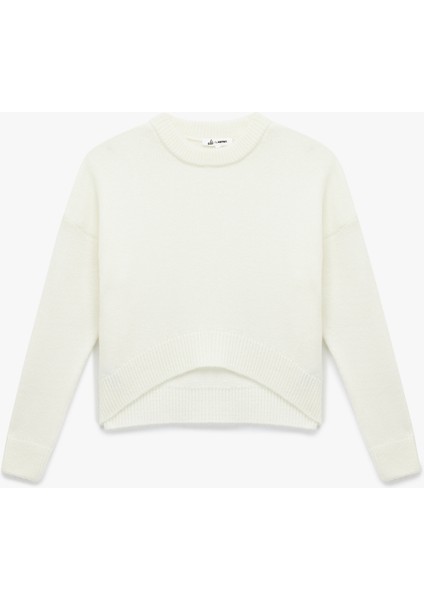 Uzun Kollu Bisiklet Yaka Asimetrik Kesim Triko Kazak