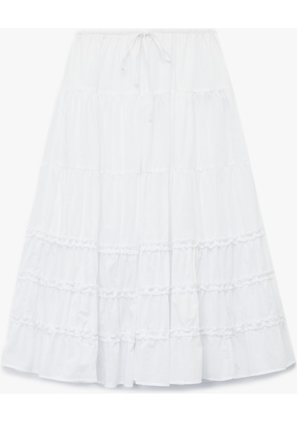 Pamuklu Fırfır Detaylı Katlı Beli Bağcıklı Uzun Etek