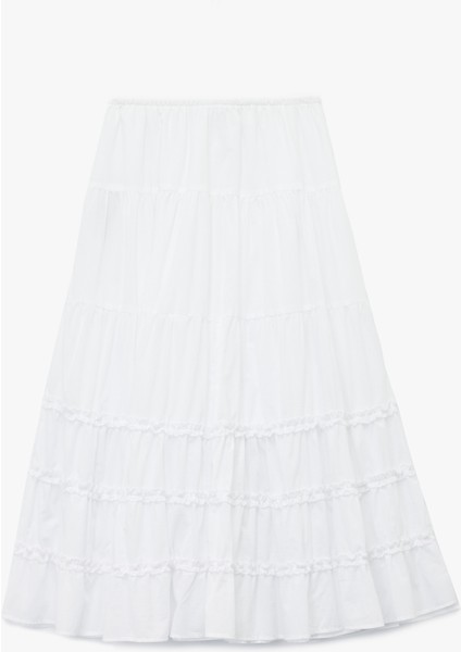 Pamuklu Fırfır Detaylı Katlı Beli Bağcıklı Uzun Etek fiyatları