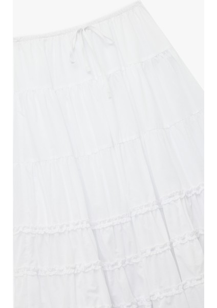 Pamuklu Fırfır Detaylı Katlı Beli Bağcıklı Uzun Etek modelleri