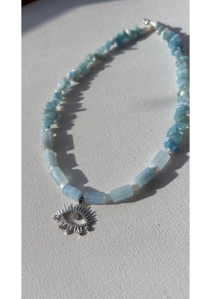 925 Ayar Gümüş Akuamarin Kolye