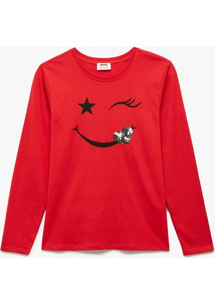 Uzun Kollu Bisiklet Yaka Pullu Payetli Tişört