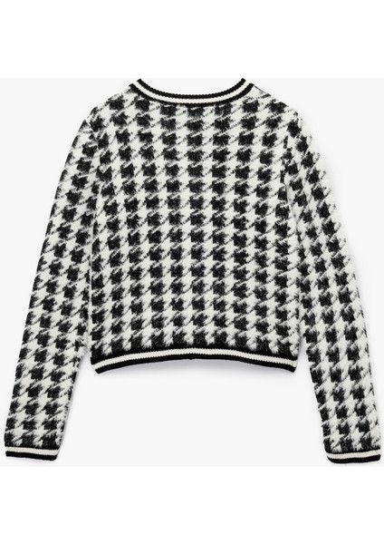 Uzun Kollu Yuvarlak Yaka Kazayağı Desenli Düğmeli Peluş Hırka fiyatları