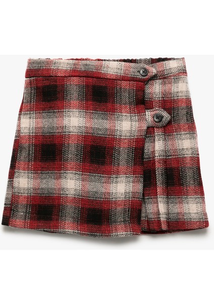 Beli Lastikli Pileli Ekoseli Şort Etek