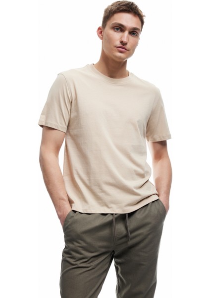 Pamuklu Kısa Kollu Bisiklet Yaka Erkek Basic Tişört