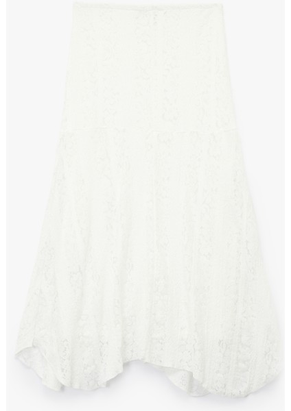 Asimetrik Yüksek Bel Pamuk Karışımlı Dantel Midi Etek fiyatları