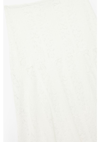 Asimetrik Yüksek Bel Pamuk Karışımlı Dantel Midi Etek modelleri