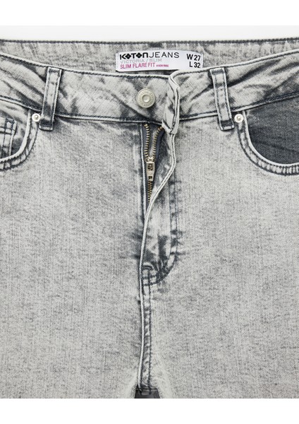 Yüksek Bel Dar Kesim Ispanyol Paça Denim Pantolon - Flare Jeans fırsatları