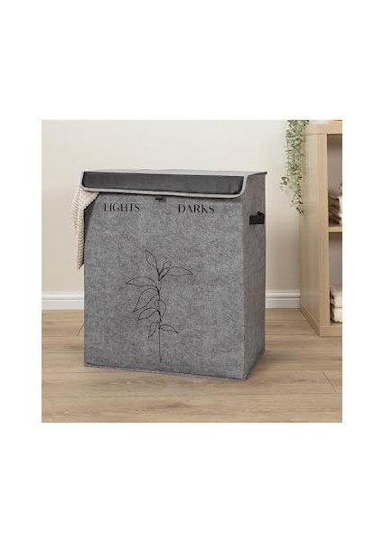 Kapısı Felted Deri Detaylı Lüks Keçe 2 Gözlü Çamaşır Sepeti (2 Gözlü) modelleri