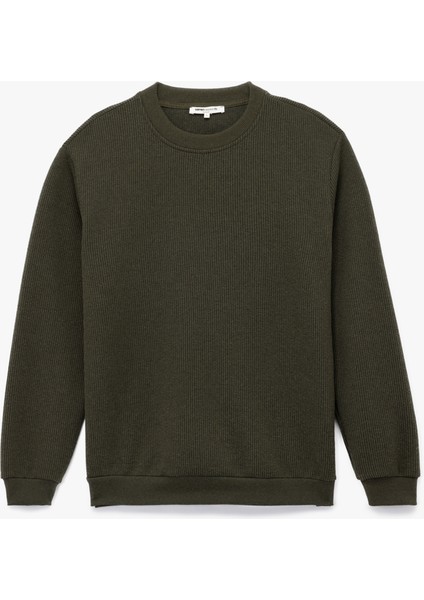 Dokulu Uzun Kollu Basic Bisiklet Yaka Sweatshirt