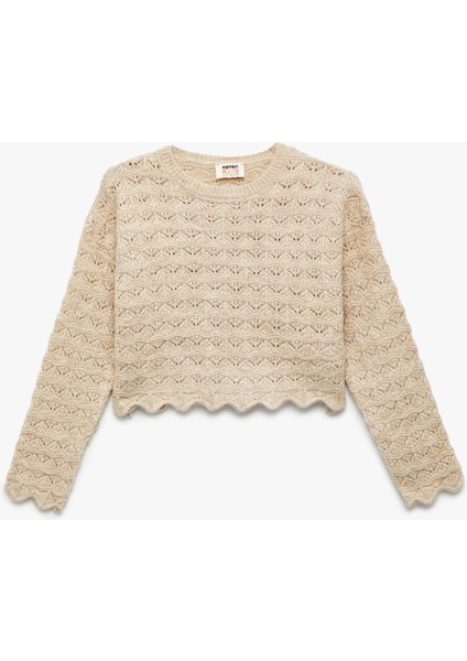 Dantel Detaylı Uzun Kollu Bisiklet Yaka Triko Kazak