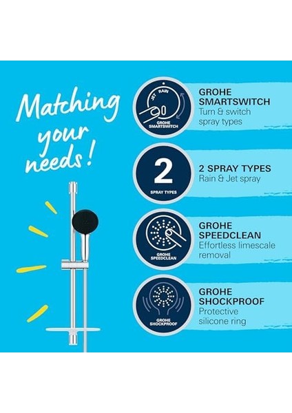 Vitalio Start 110 Sürgülü Duş Seti Sabunluklu, 110MM Yuvarlak 2 Akışlı El Duşu, 600MM Sürgülü Ray, 1750MM Duş Hortumu, Duş Başlığı Seti, Krom, 26952001 modelleri