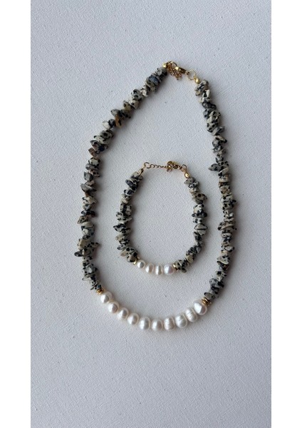 Jasper Taşı ve Inci Kolye Bileklik Set