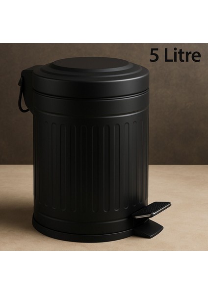 Çizgili Siyah 5 Litre Çöp Kutusu, Pratik ve Şık Tasarım
