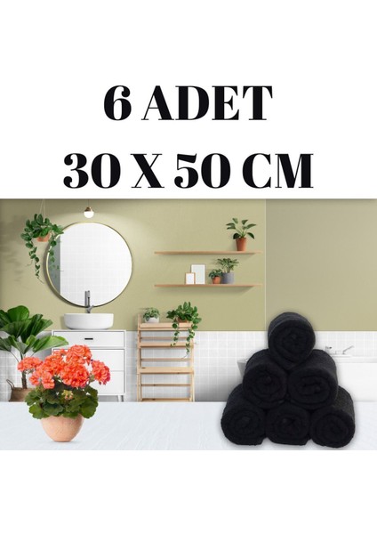 Siyah Pamuklu El ve Yüz Havlusu Seti 6'lı 30X50, Spor, Mutfak, Misafir Kullanım Için fiyatları